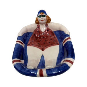 VGT Ceramic Lotus Nantucket Strawberry Blonde Lady Swimmer Hand Painted Bowl